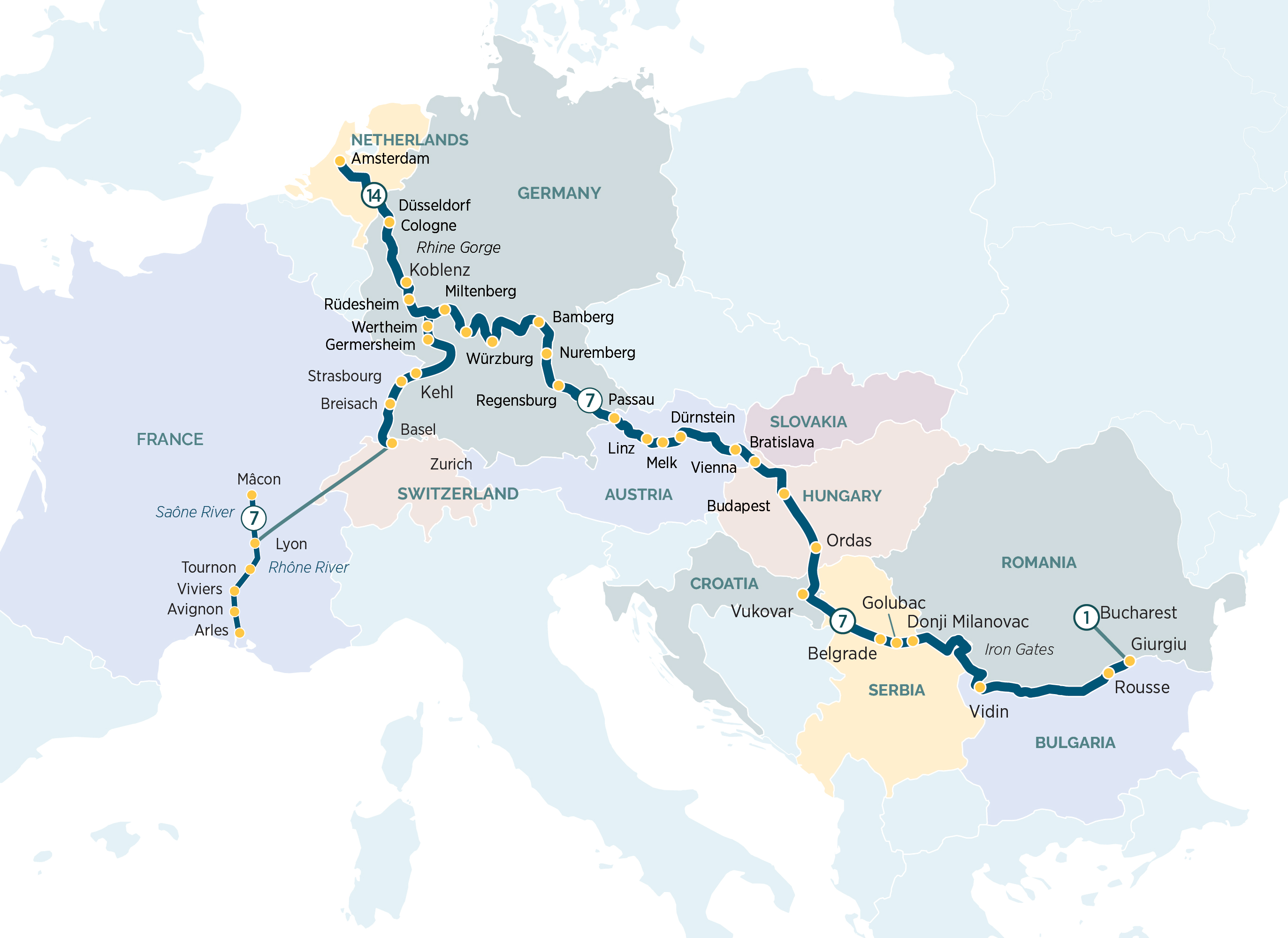Grand European River Cruise Itinerary Map
