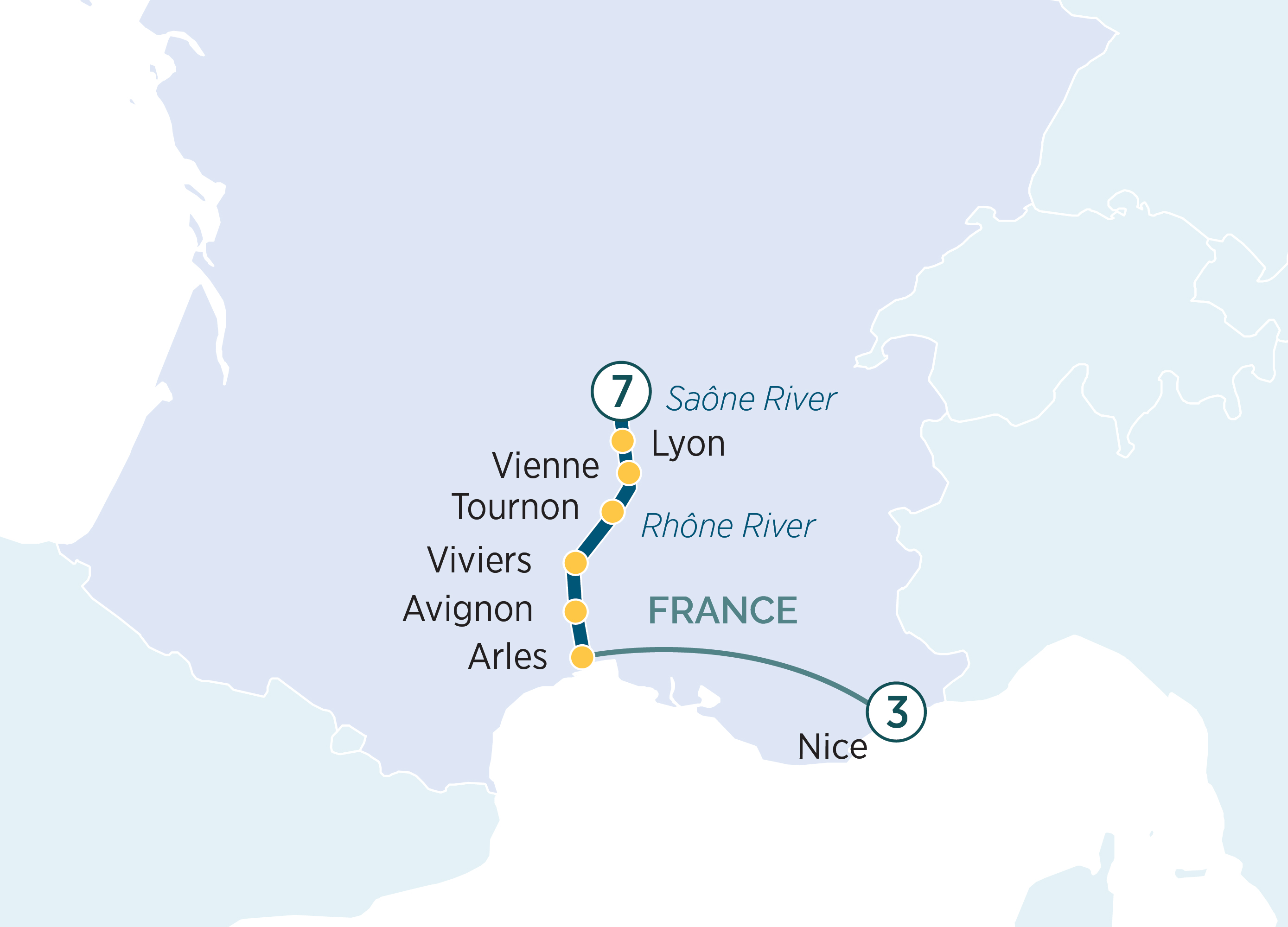Festive Sensations of Lyon & Provence with Nice Itinerary Map