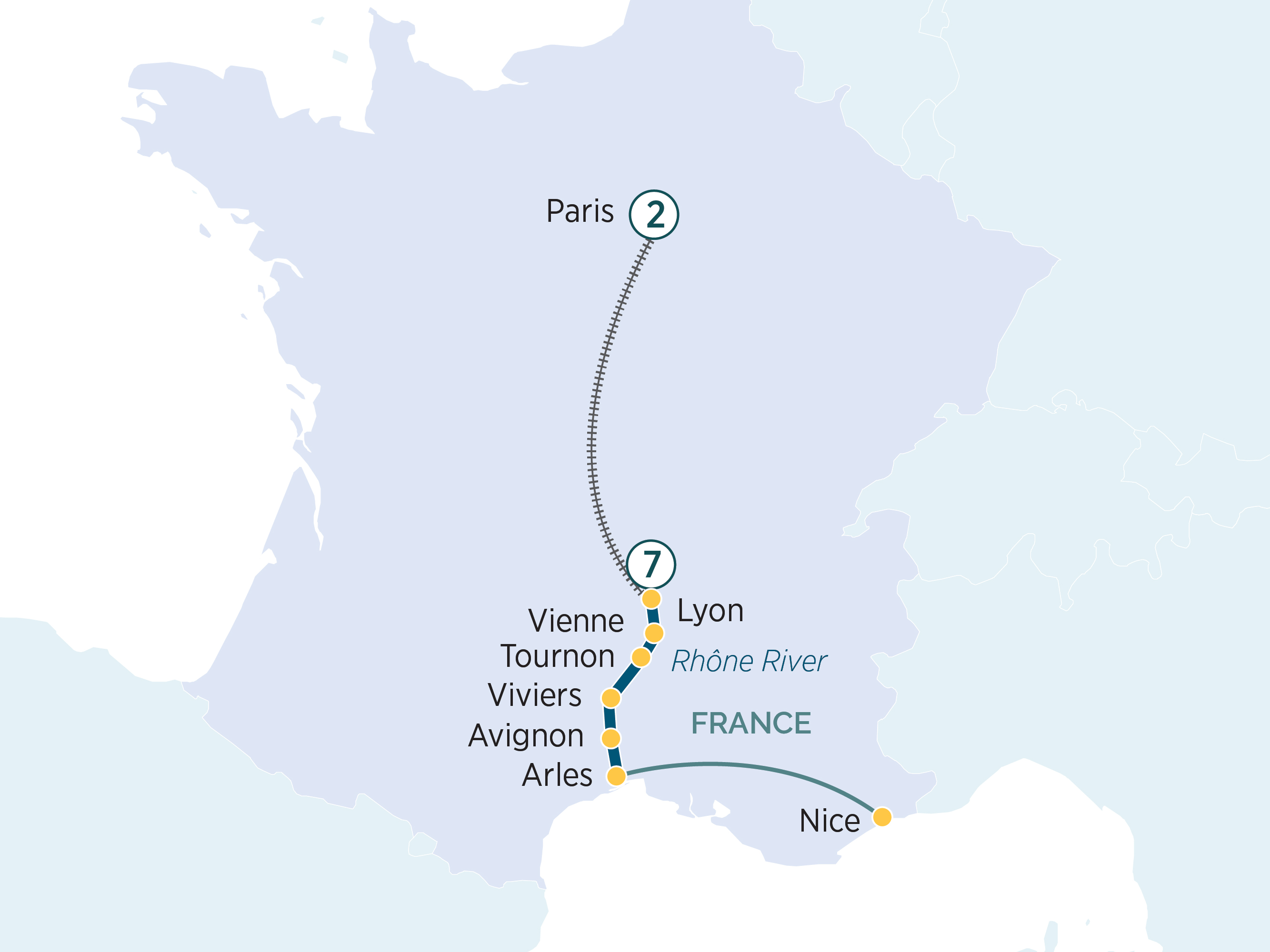 Springtime Sensations of Lyon and Provence & Paris Itinerary Map