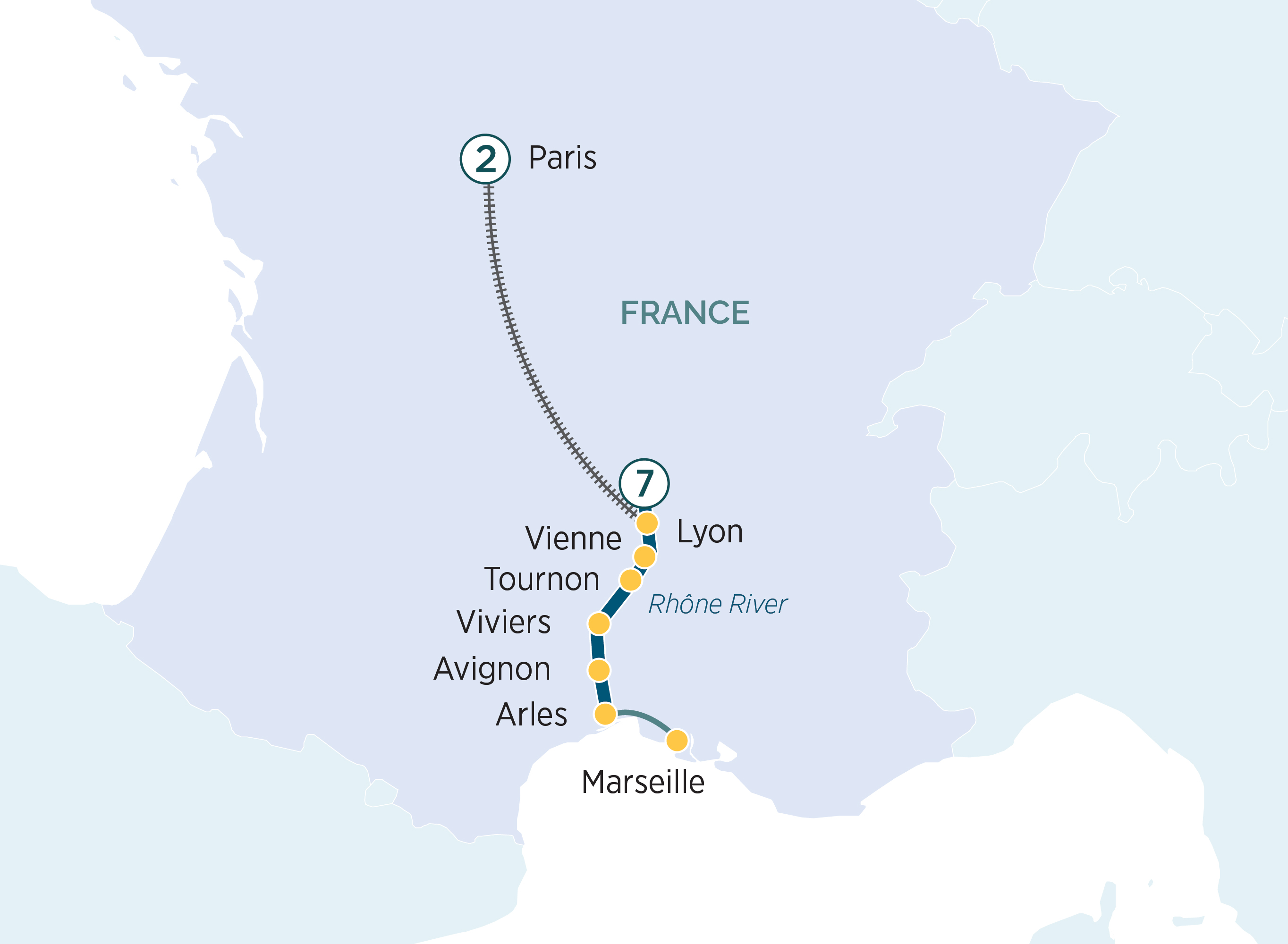 Springtime Sensations of Lyon and Provence & Paris Itinerary Map