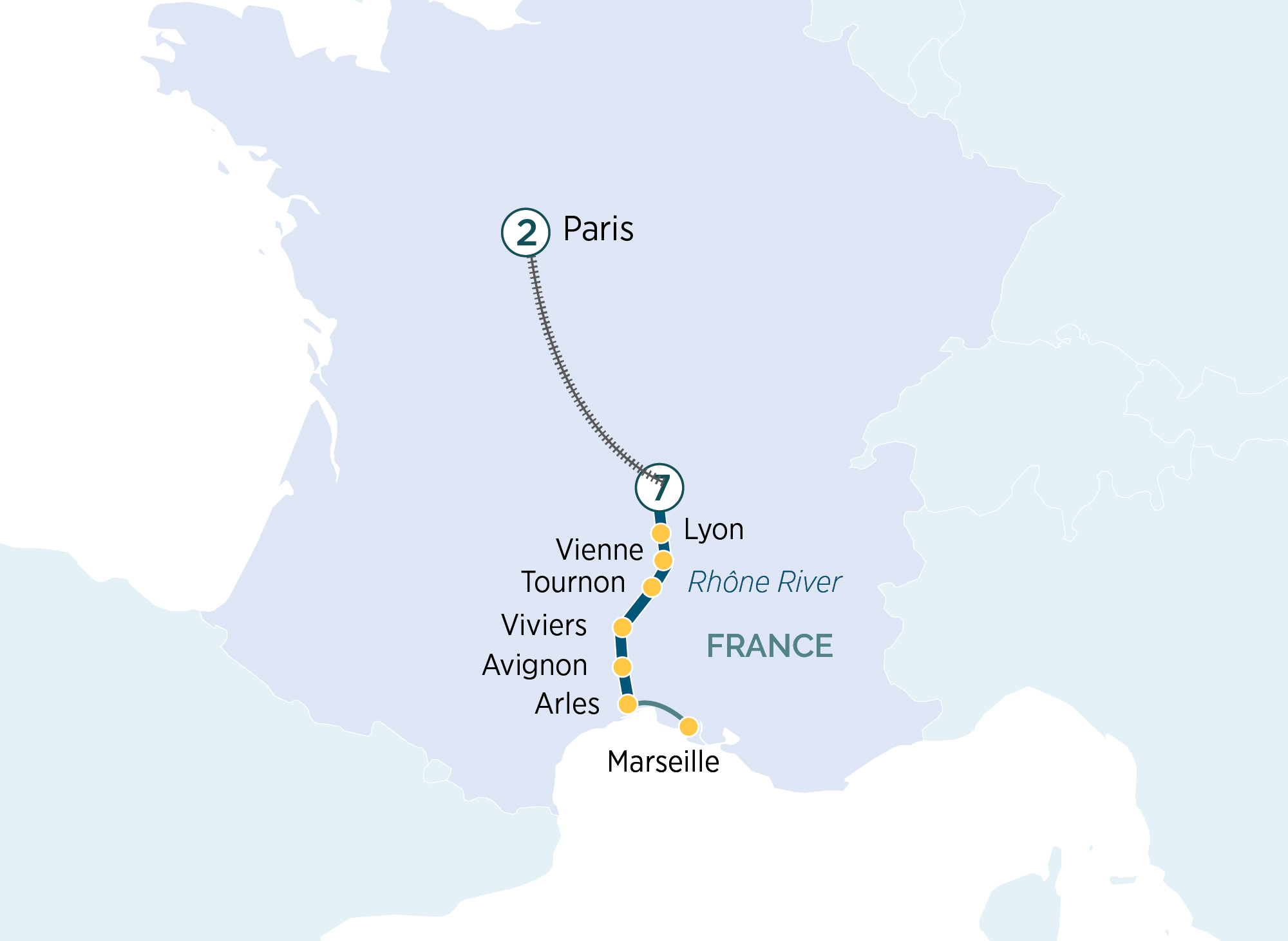 Paris & Springtime Sensations of Lyon and Provence Itinerary Map