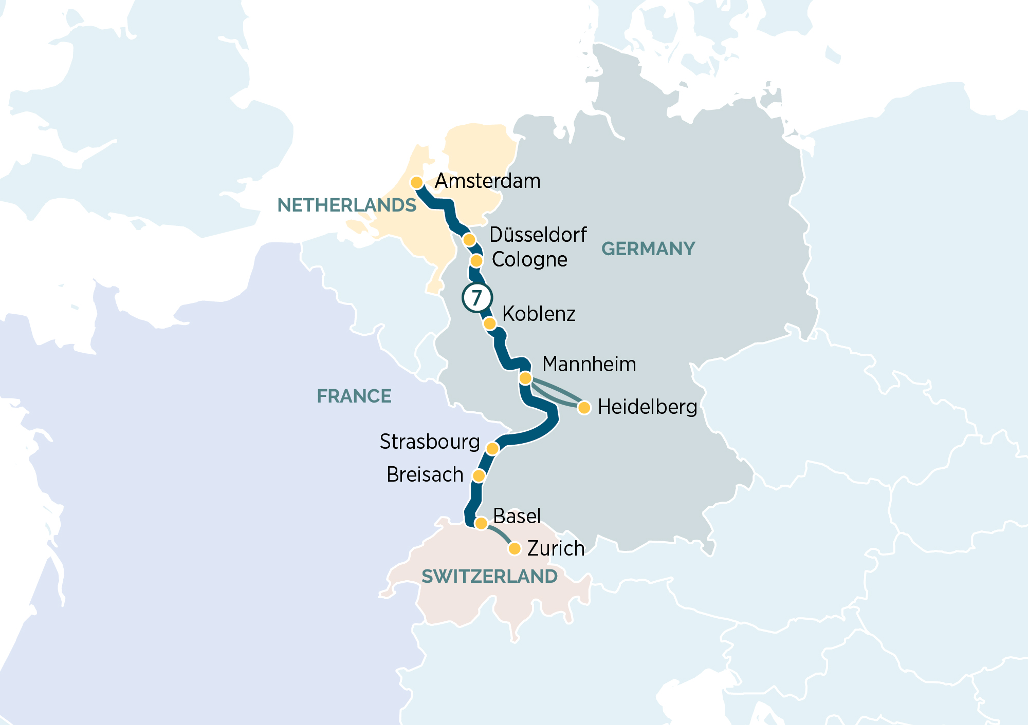 Jewels of the Rhine Itinerary Map