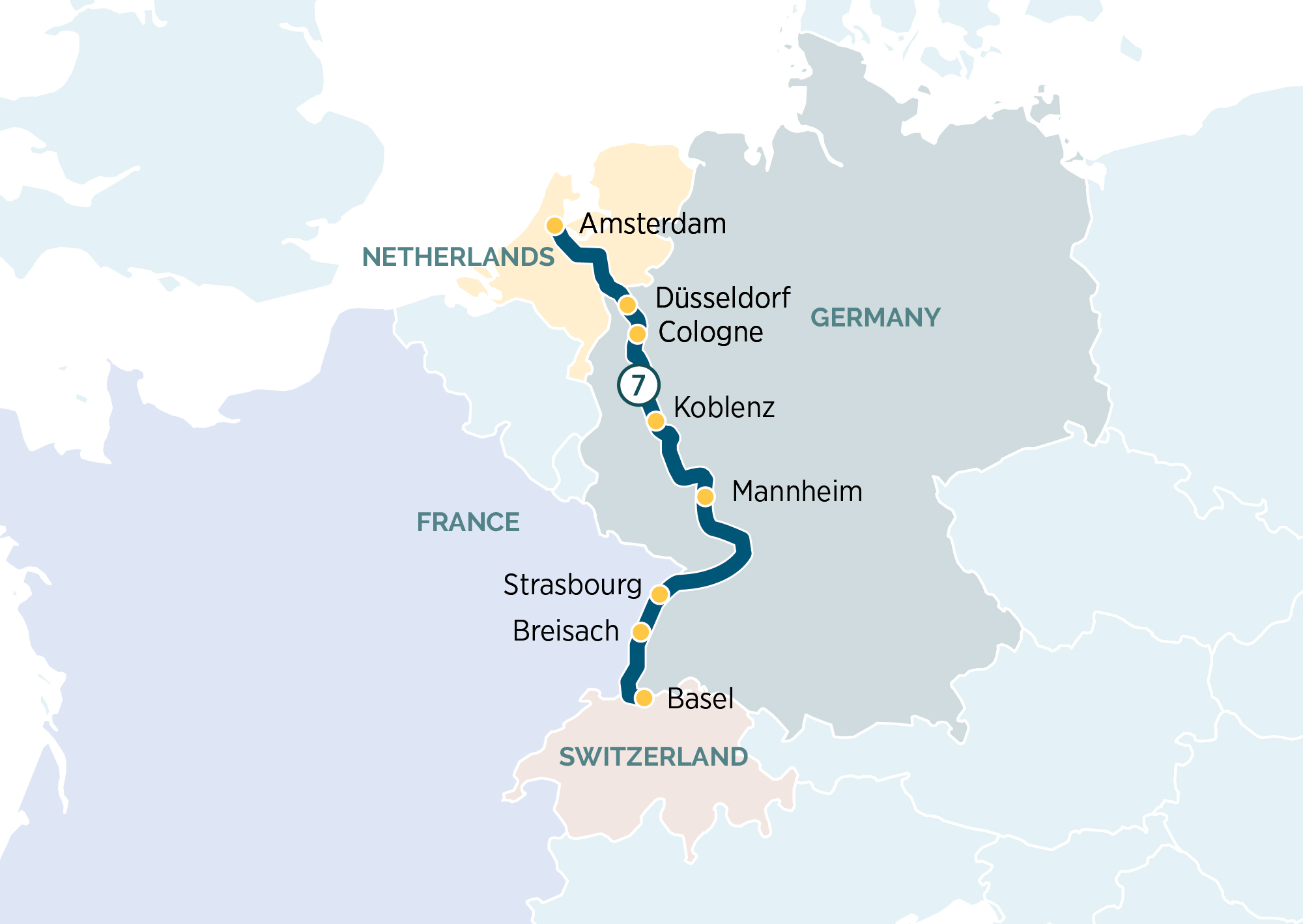 Jewels of the Rhine Itinerary Map