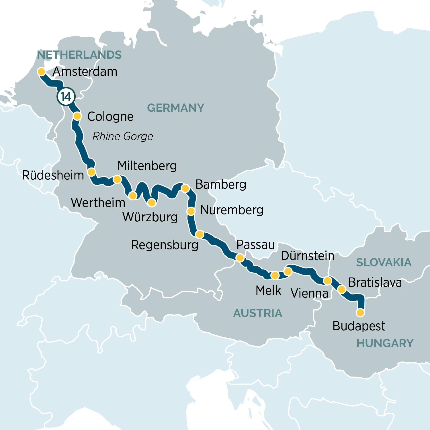 Splendours of Europe Itinerary Map