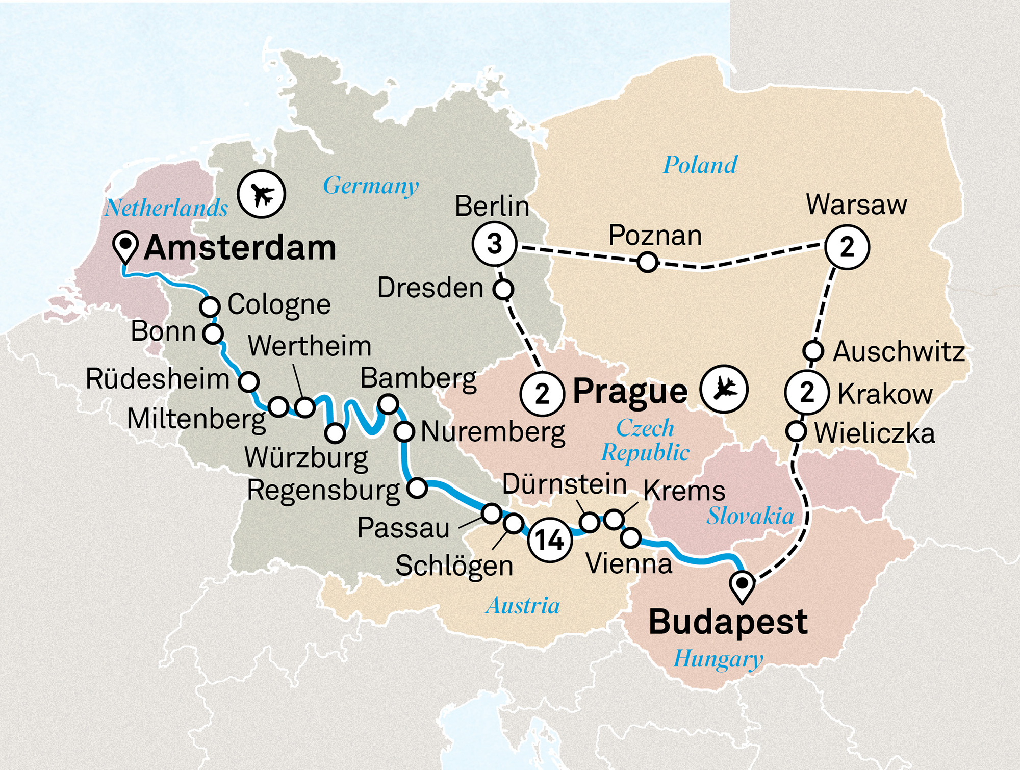 Jewels of Europe with Eastern Europe Explorer Itinerary Map
