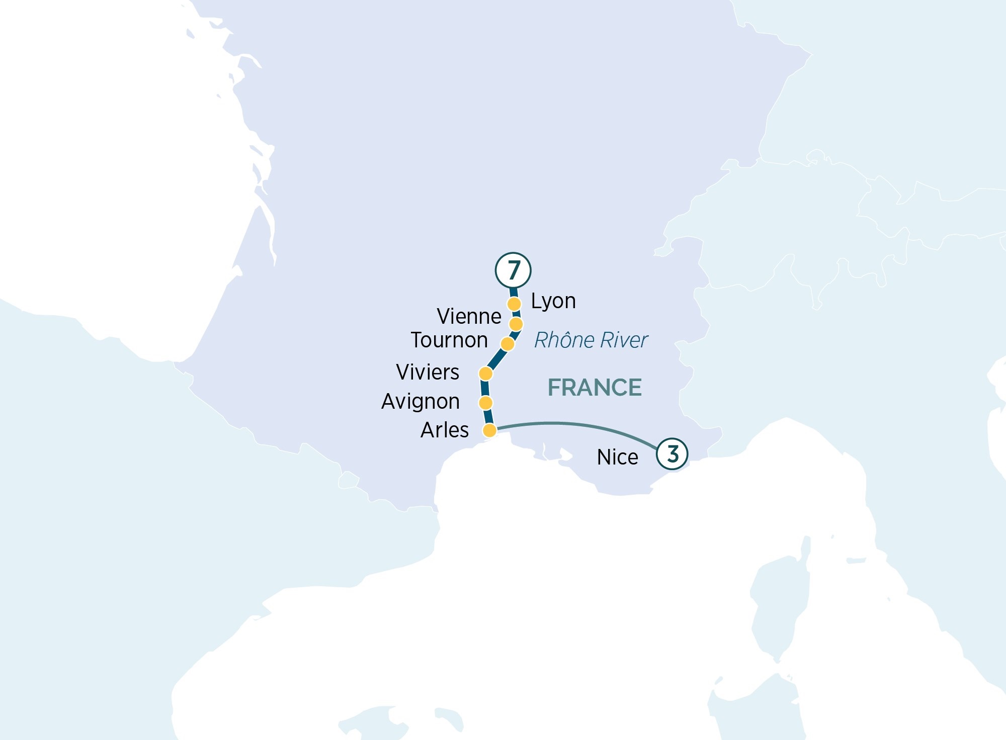 Nice & Autumn Sensations of Lyon & Provence Itinerary Map