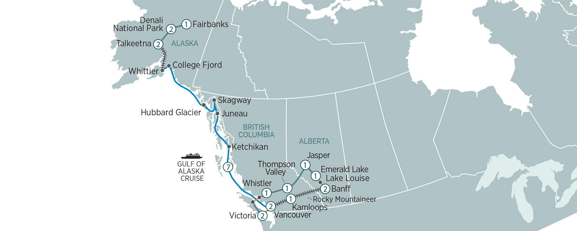 Grand Canada & Alaska and Voyage of the Glaciers Itinerary Map