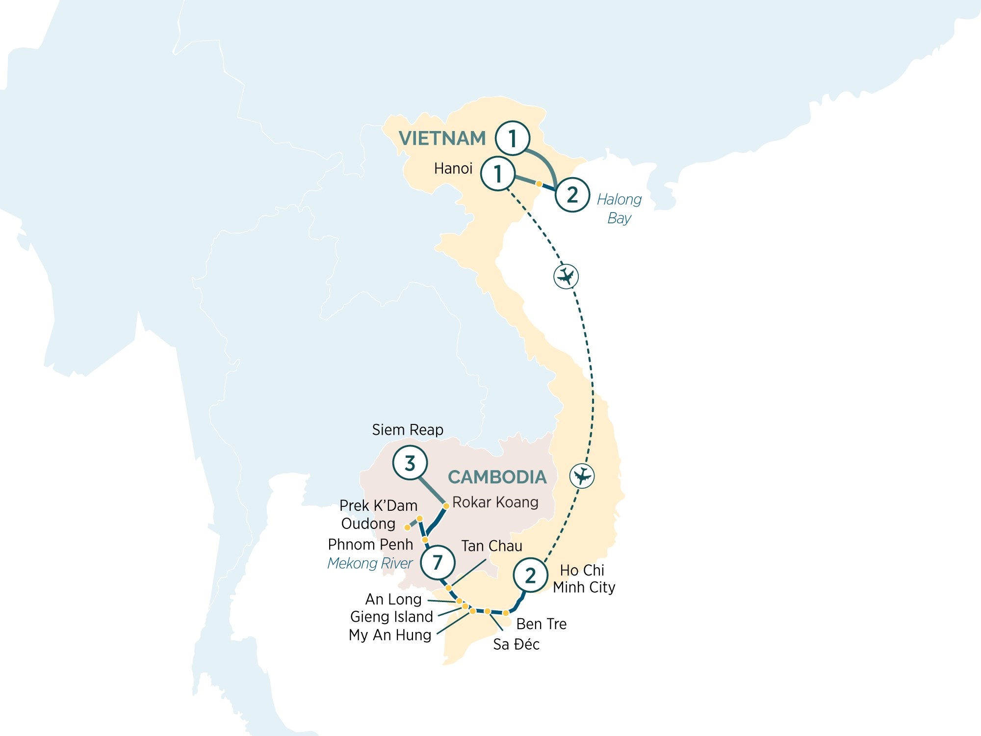 Treasures & Temples of Vietnam & Cambodia Itinerary Map