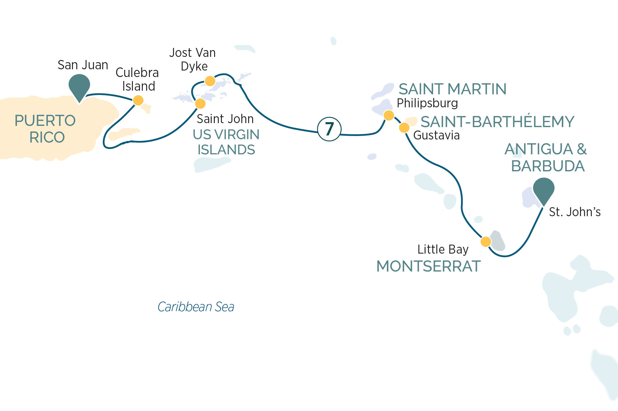 Caribbean Yachting Hideaways Itinerary Map