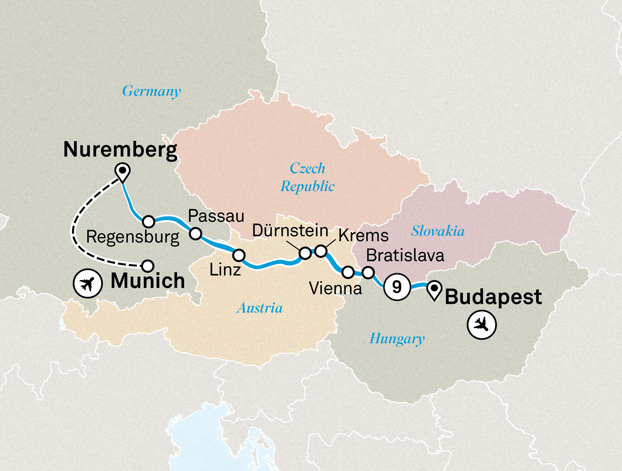 Danube in Depth Itinerary Map