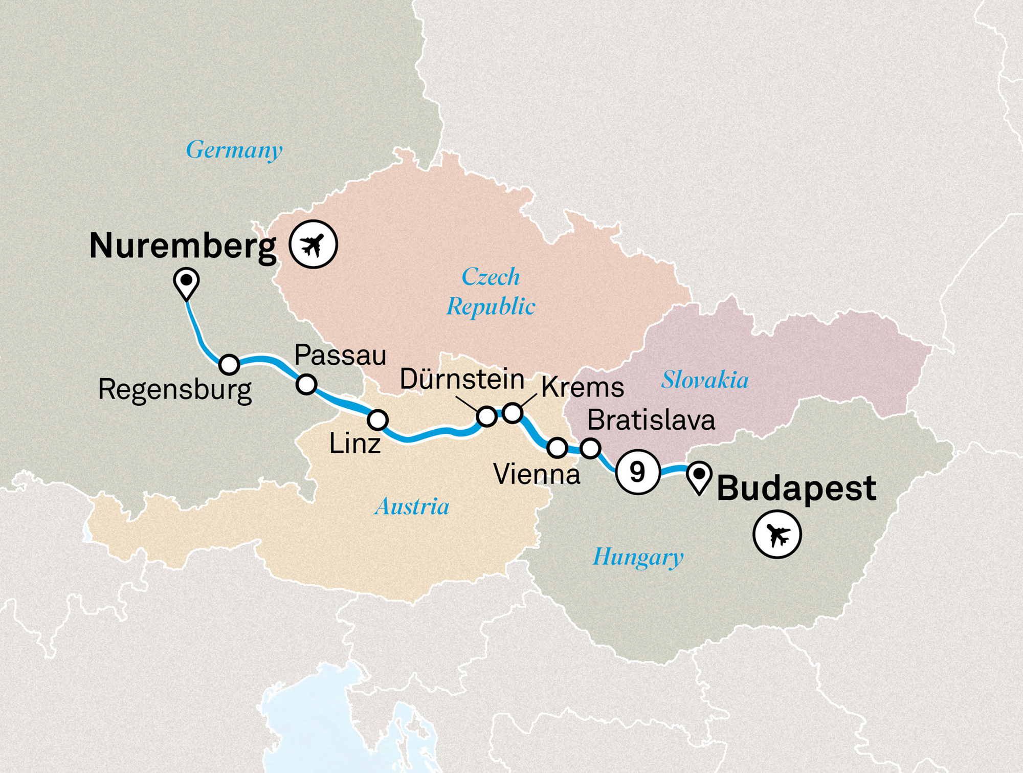 Danube in Depth Itinerary Map