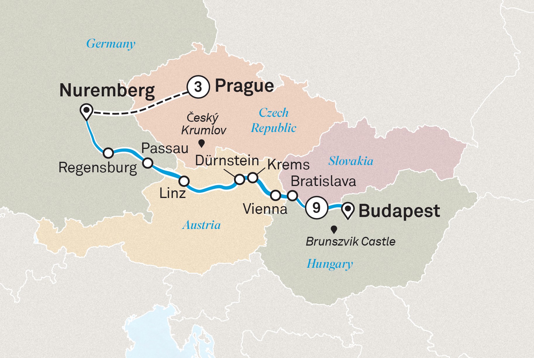 Danube in Depth with Prague Itinerary Map