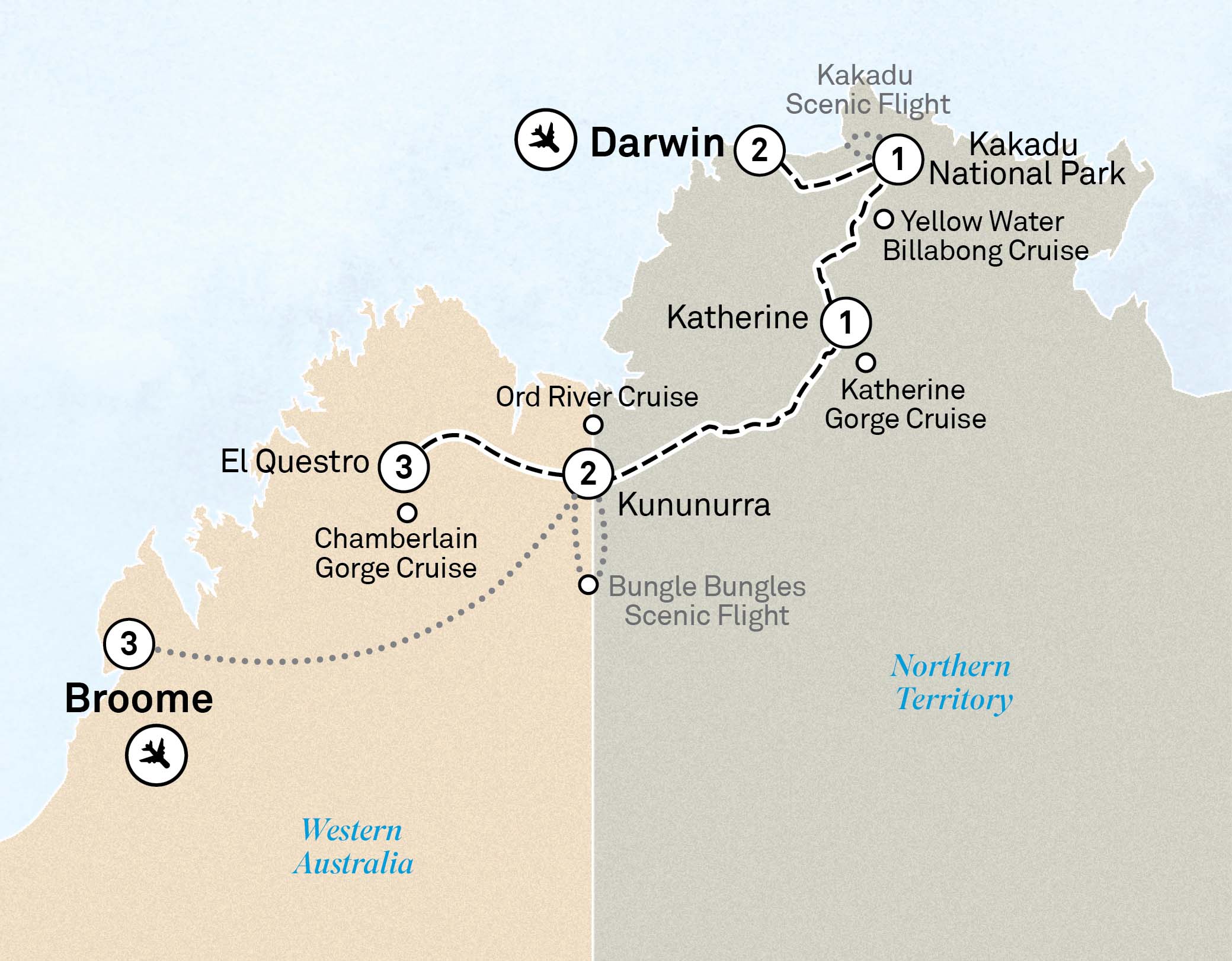 Top End & Kimberley Spectacular Itinerary Map