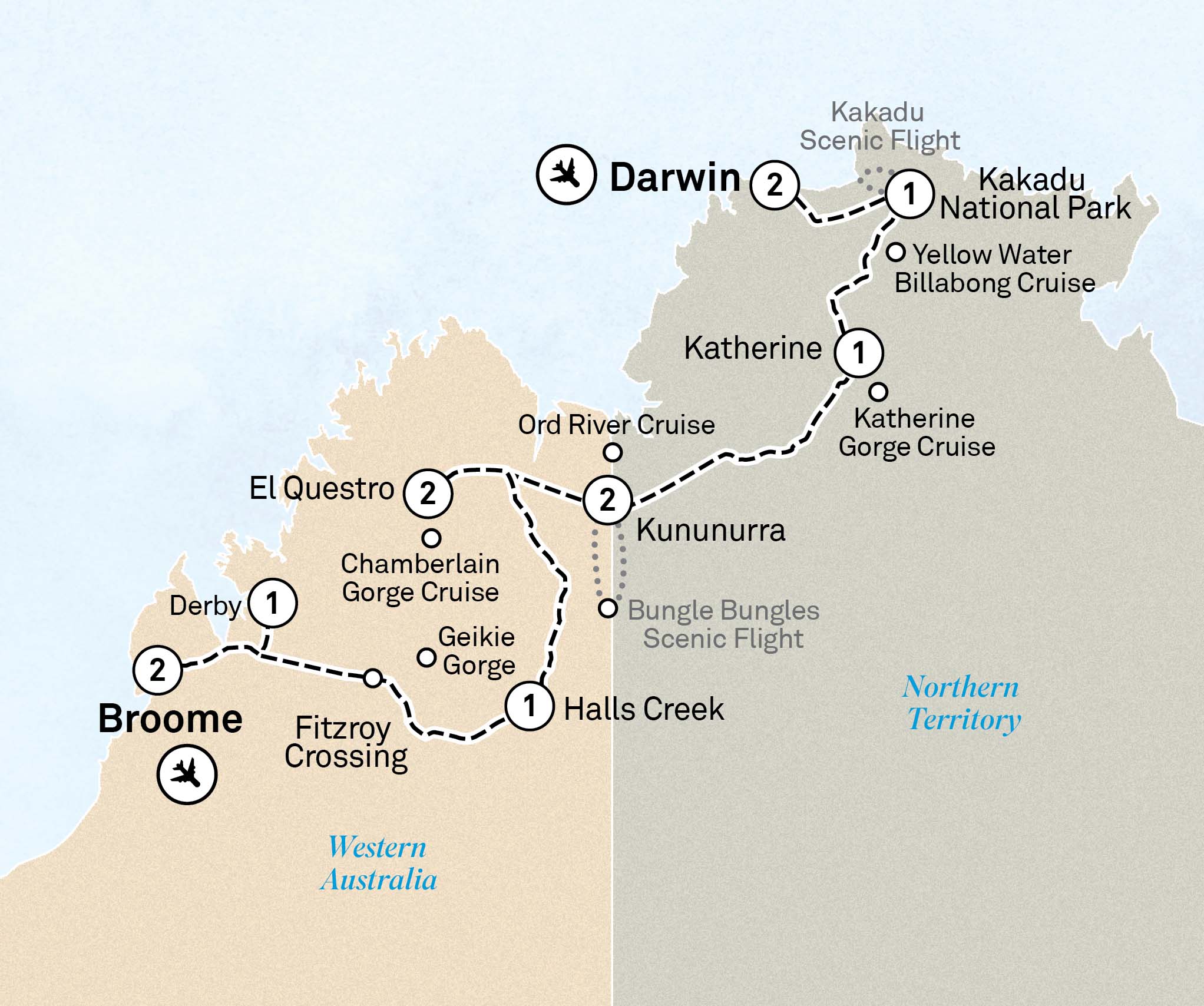 Top End & Kimberley Spectacular Itinerary Map