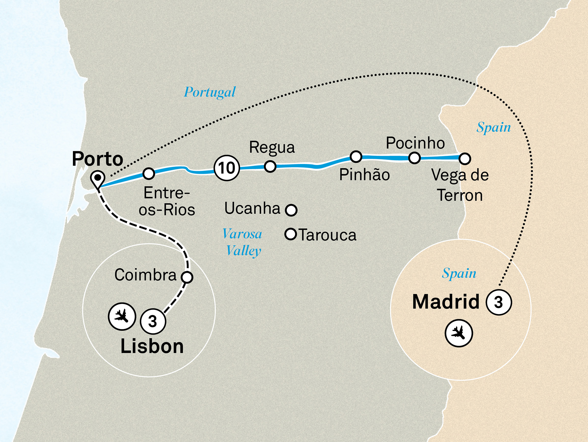 Unforgettable Douro with Lisbon & Madrid Itinerary Map