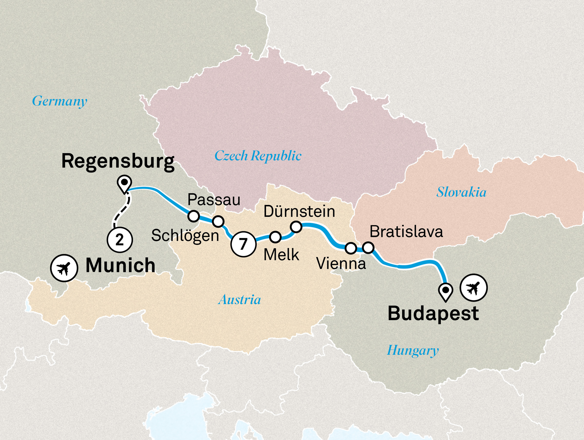 Gems of the Danube with Munich & Oktoberfest Itinerary Map