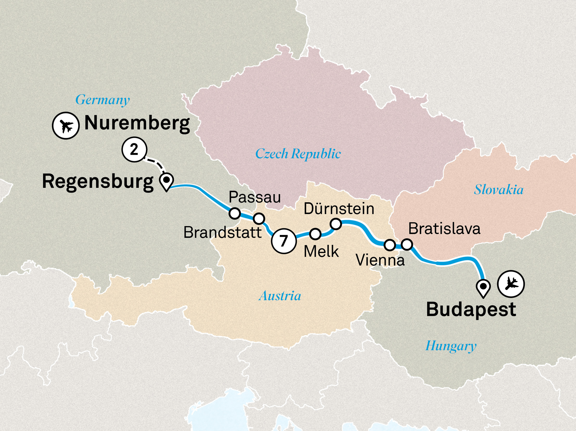 Gems of the Danube with Nuremberg Itinerary Map