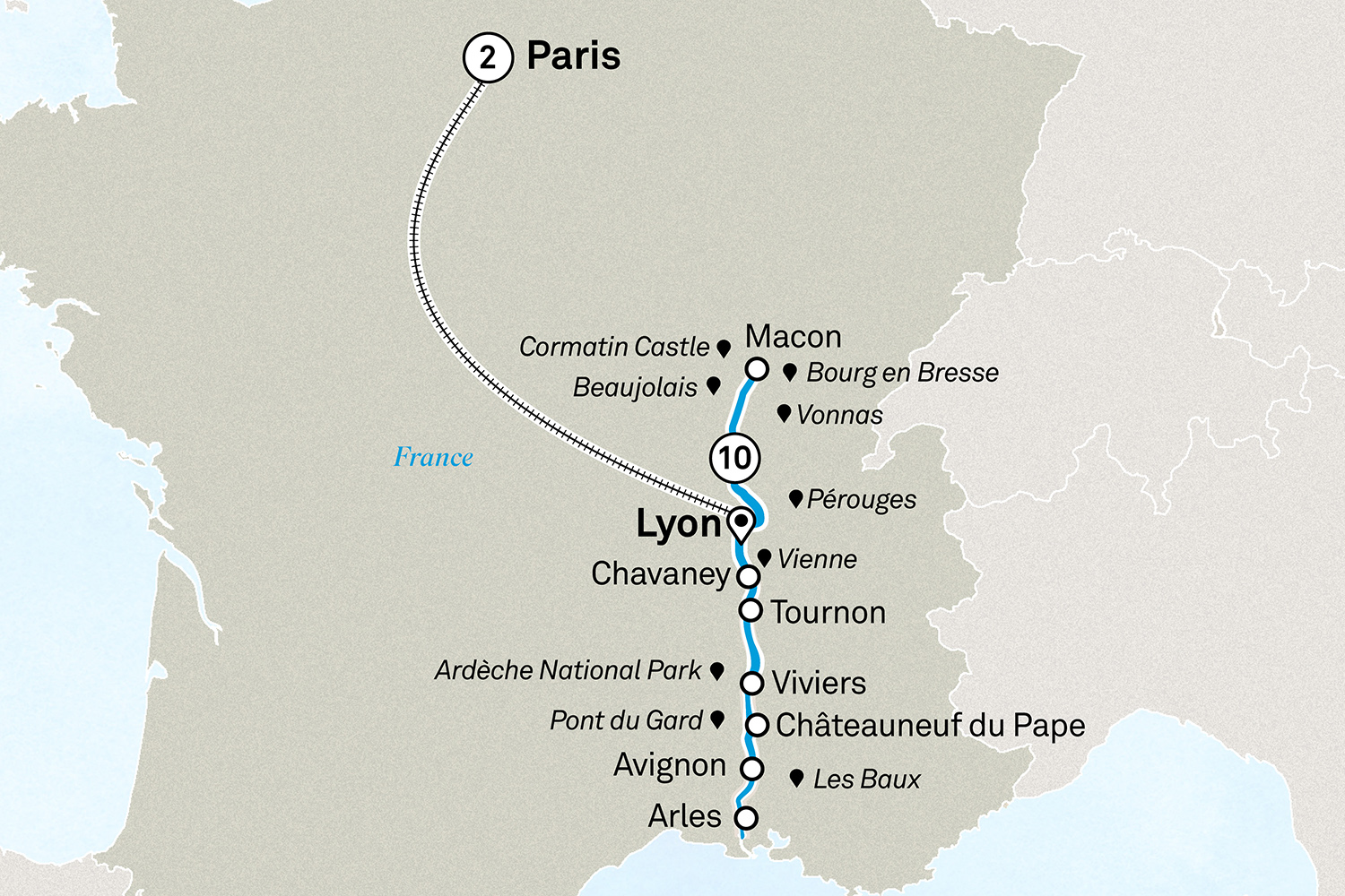 South of France - A Wine Cruise with Highlights of Paris Itinerary Map