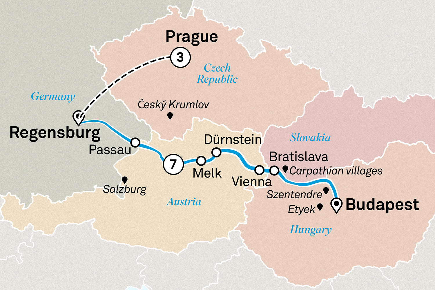 Tastes of the Danube - A Wine Cruise with Prague Itinerary Map