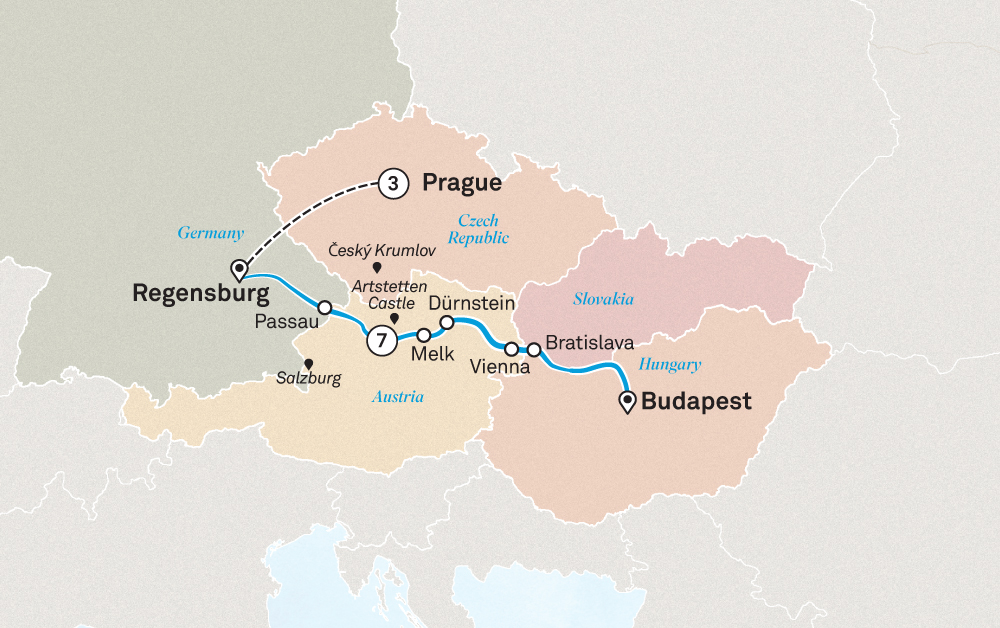Gems of the Danube with Prague Itinerary Map