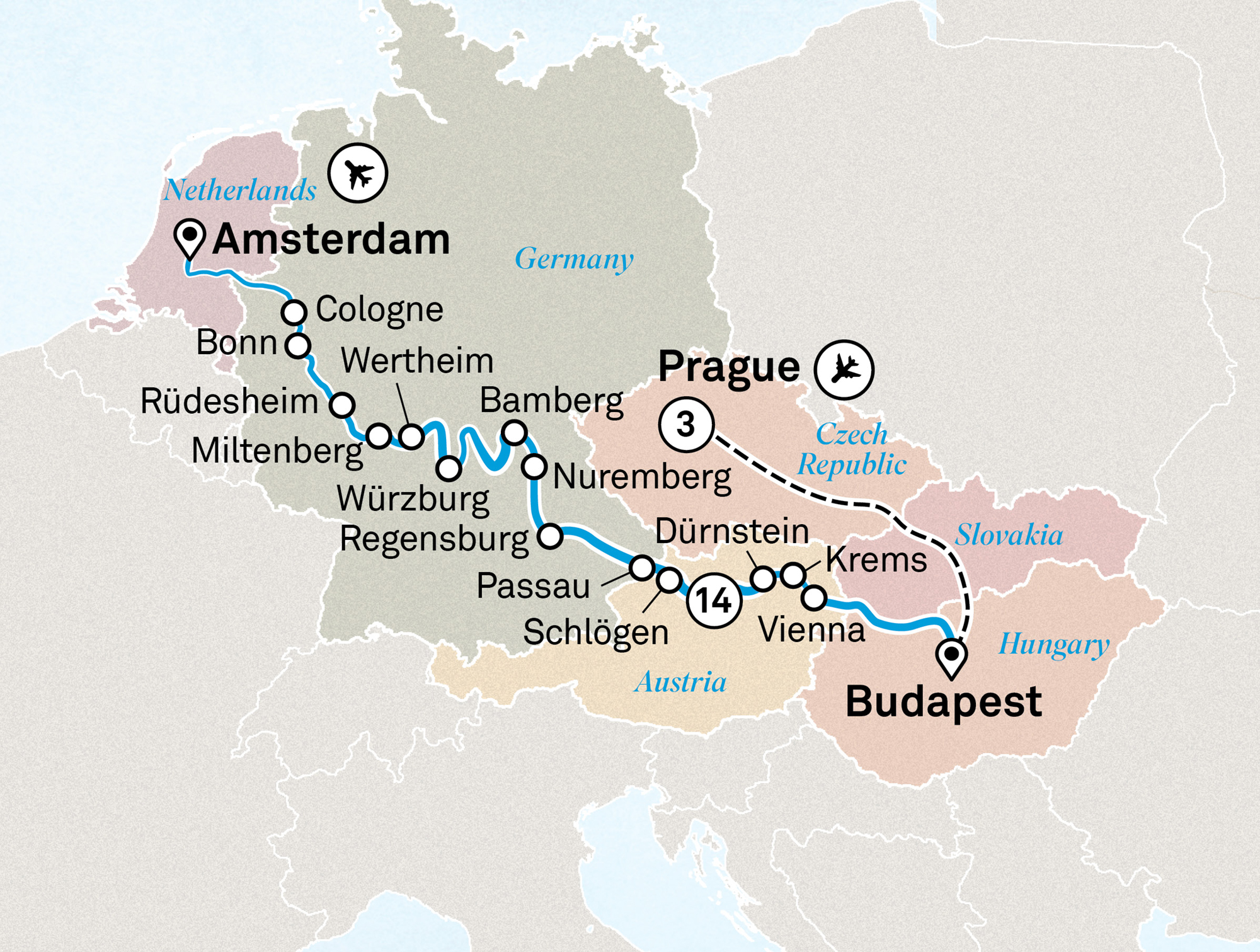 Jewels of Europe with Prague Itinerary Map