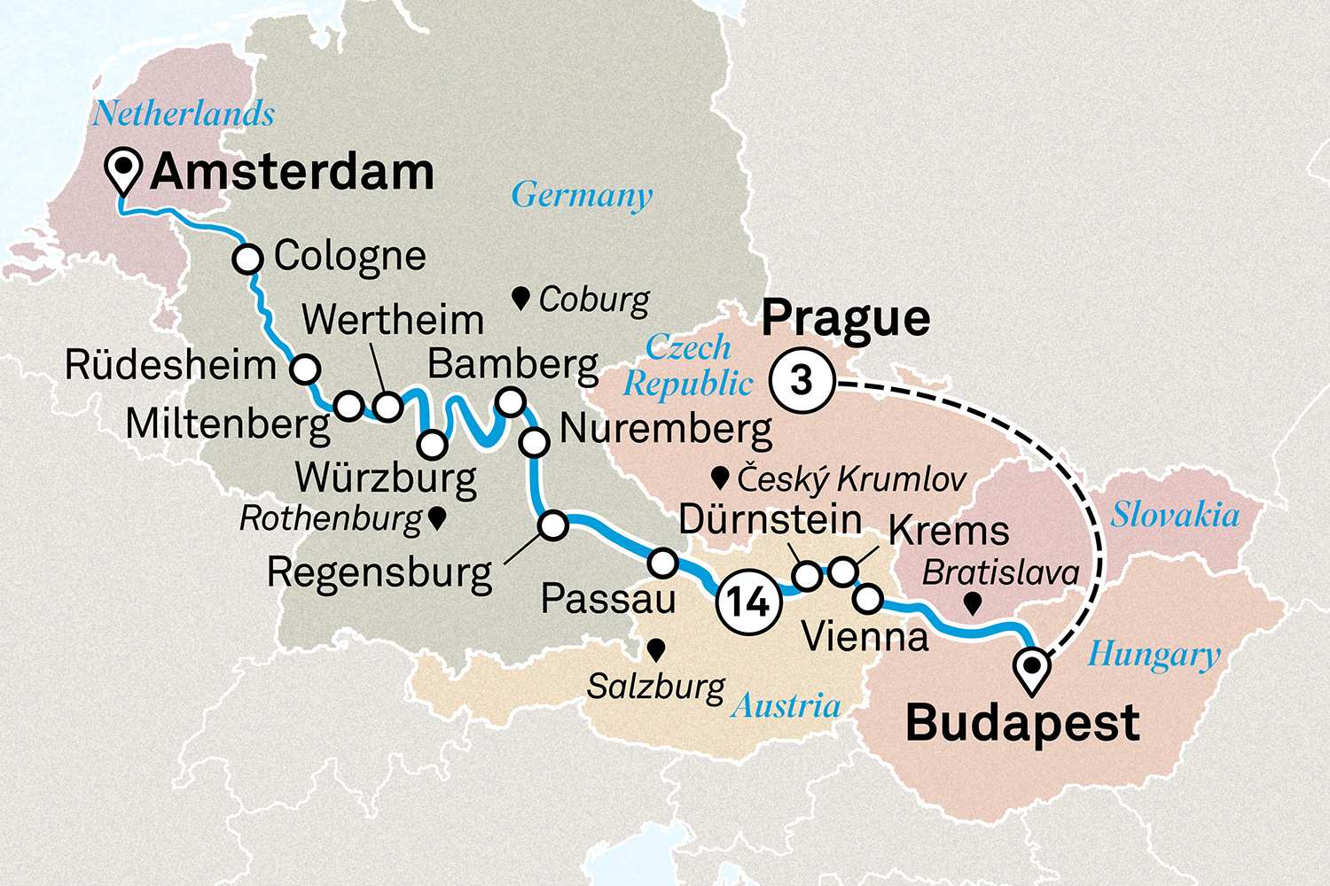 Jewels of Europe with Prague Itinerary Map
