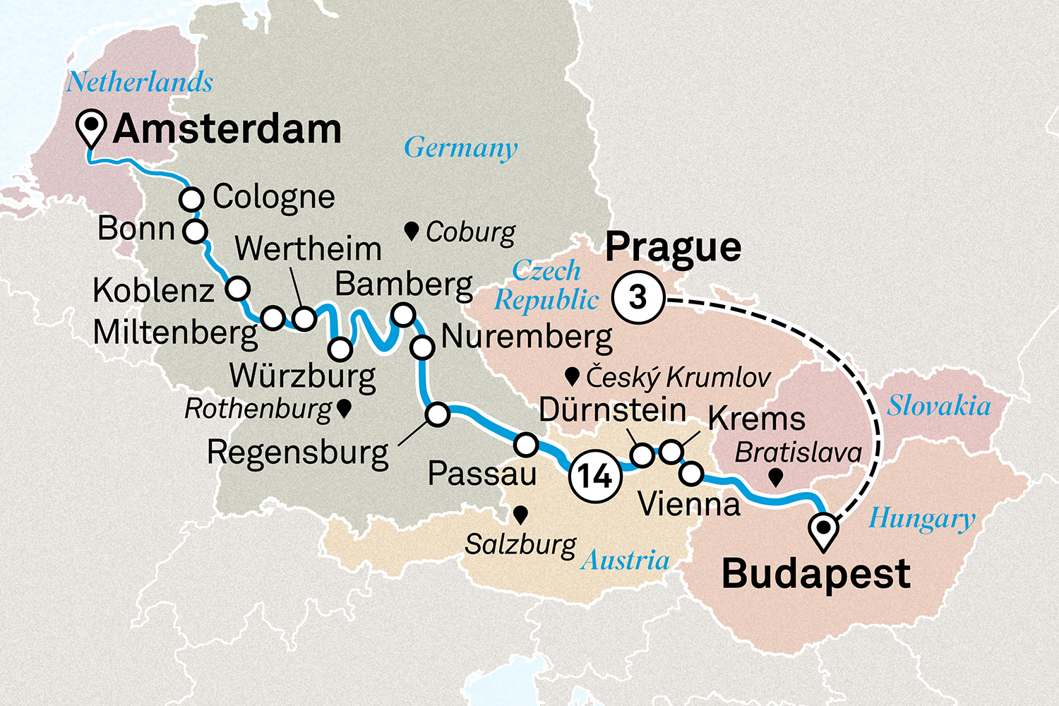 Jewels of Europe with Prague Itinerary Map