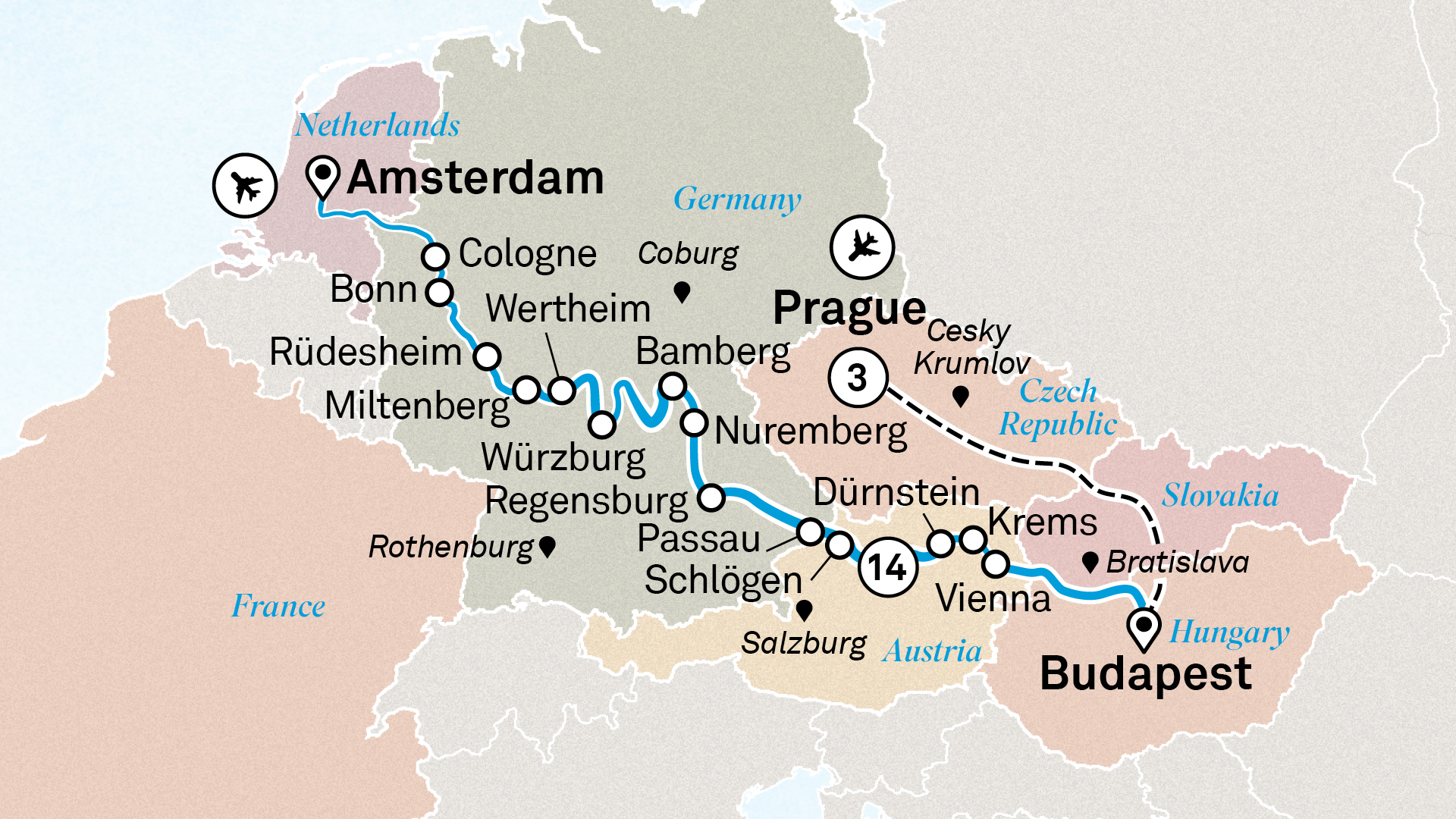 Jewels of Europe with Prague Itinerary Map