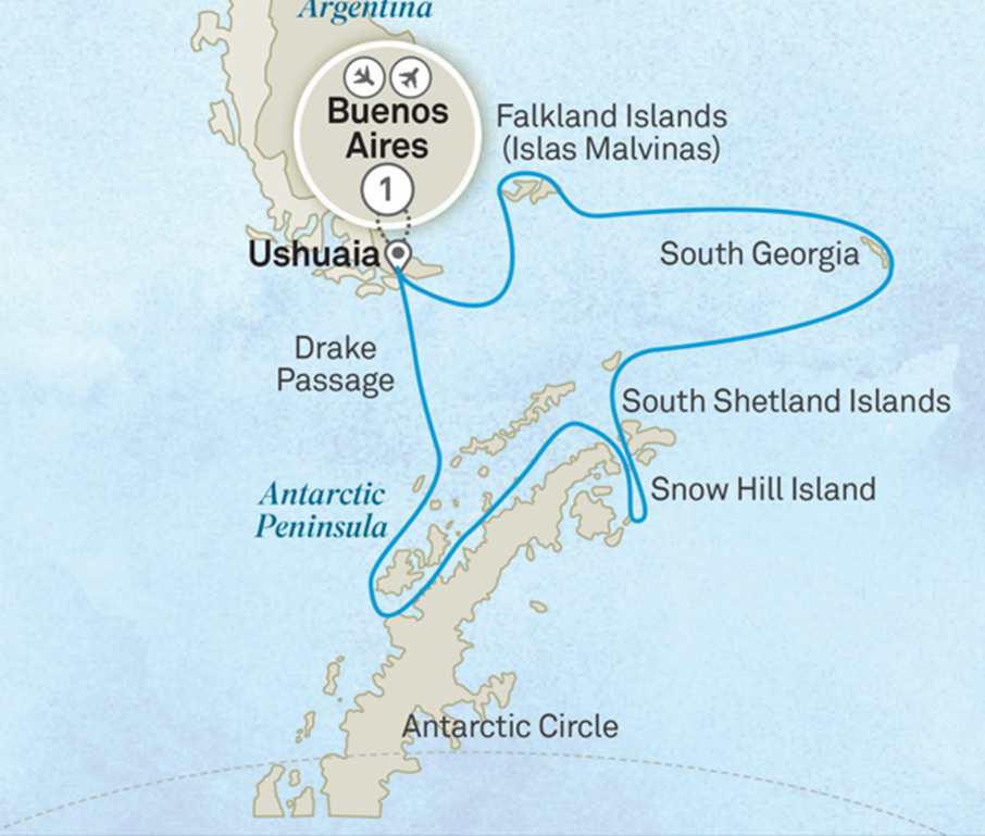 Antarctica, South Georgia & Falkland Islands Itinerary Map