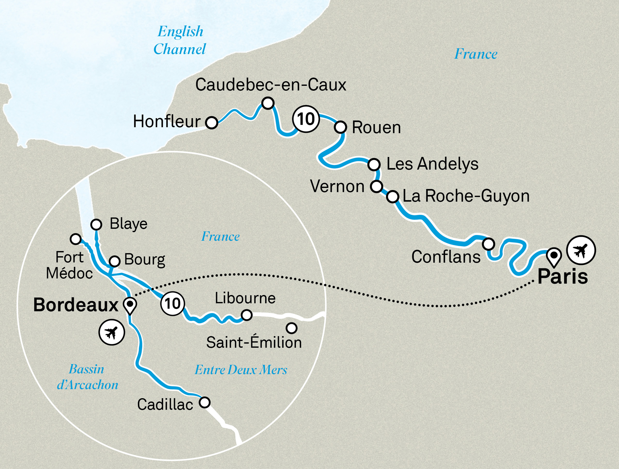 Gems of the Seine & Beautiful Bordeaux Itinerary Map