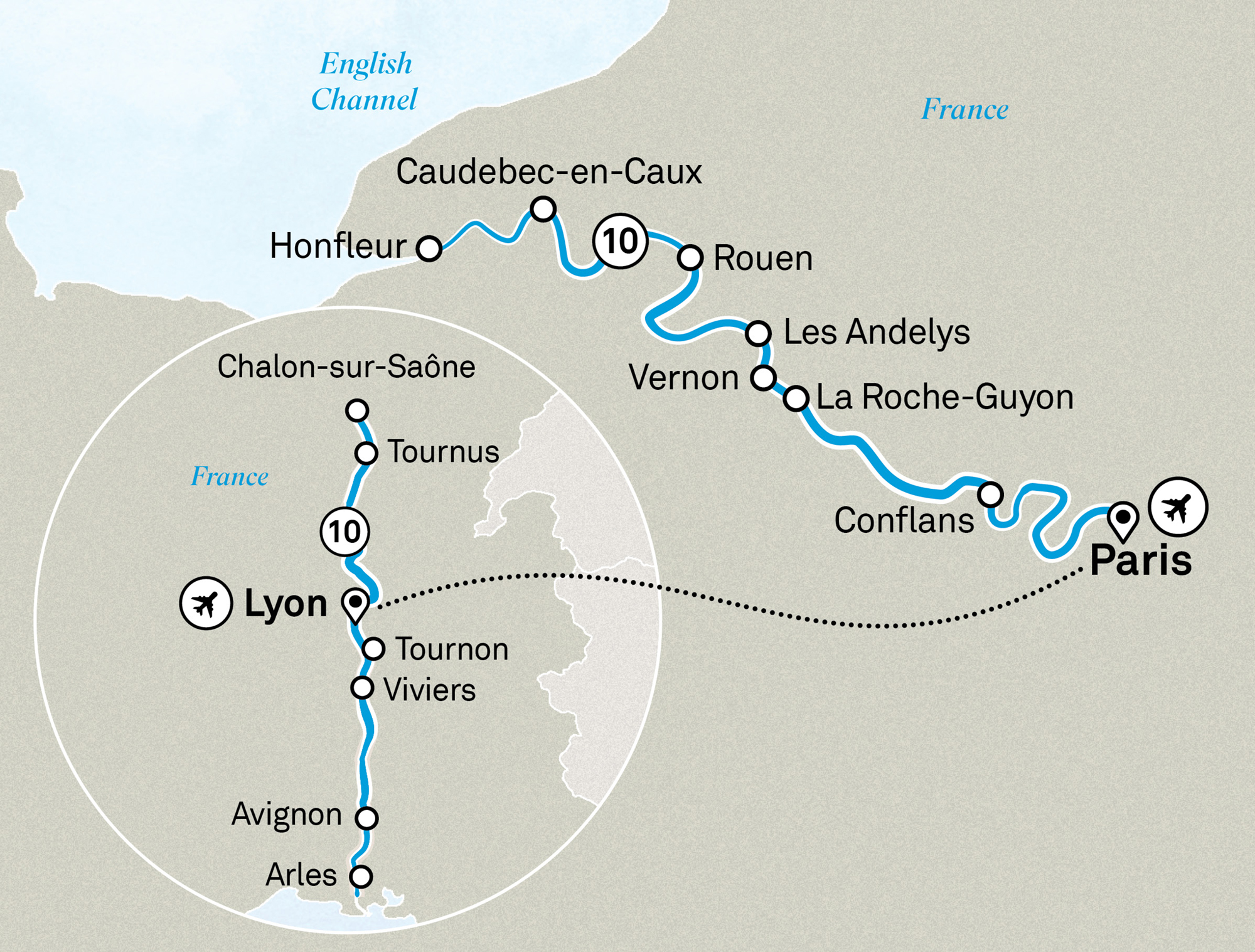 South of France & Gems of the Seine Itinerary Map