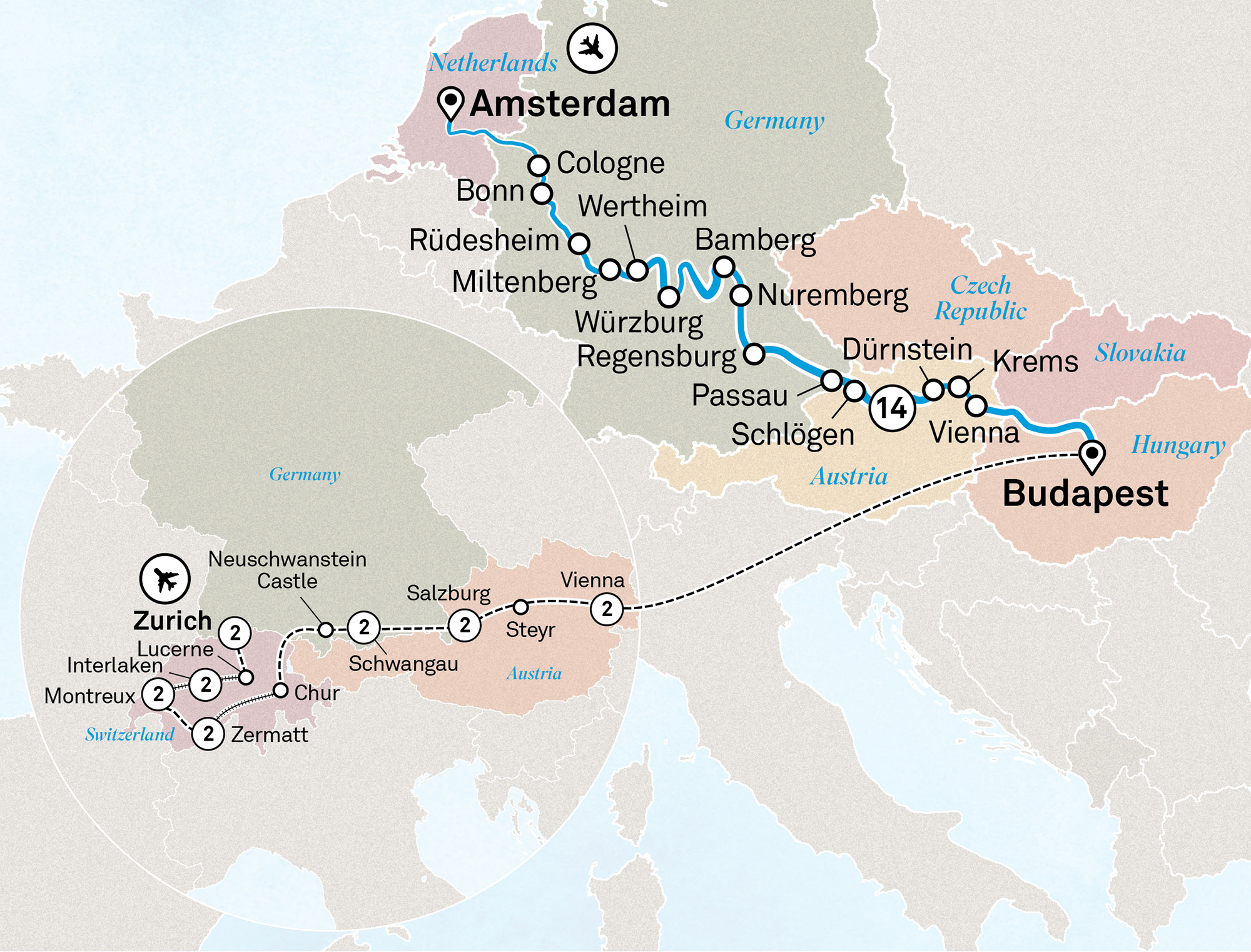Jewels of Europe with Grand Alpine Itinerary Map