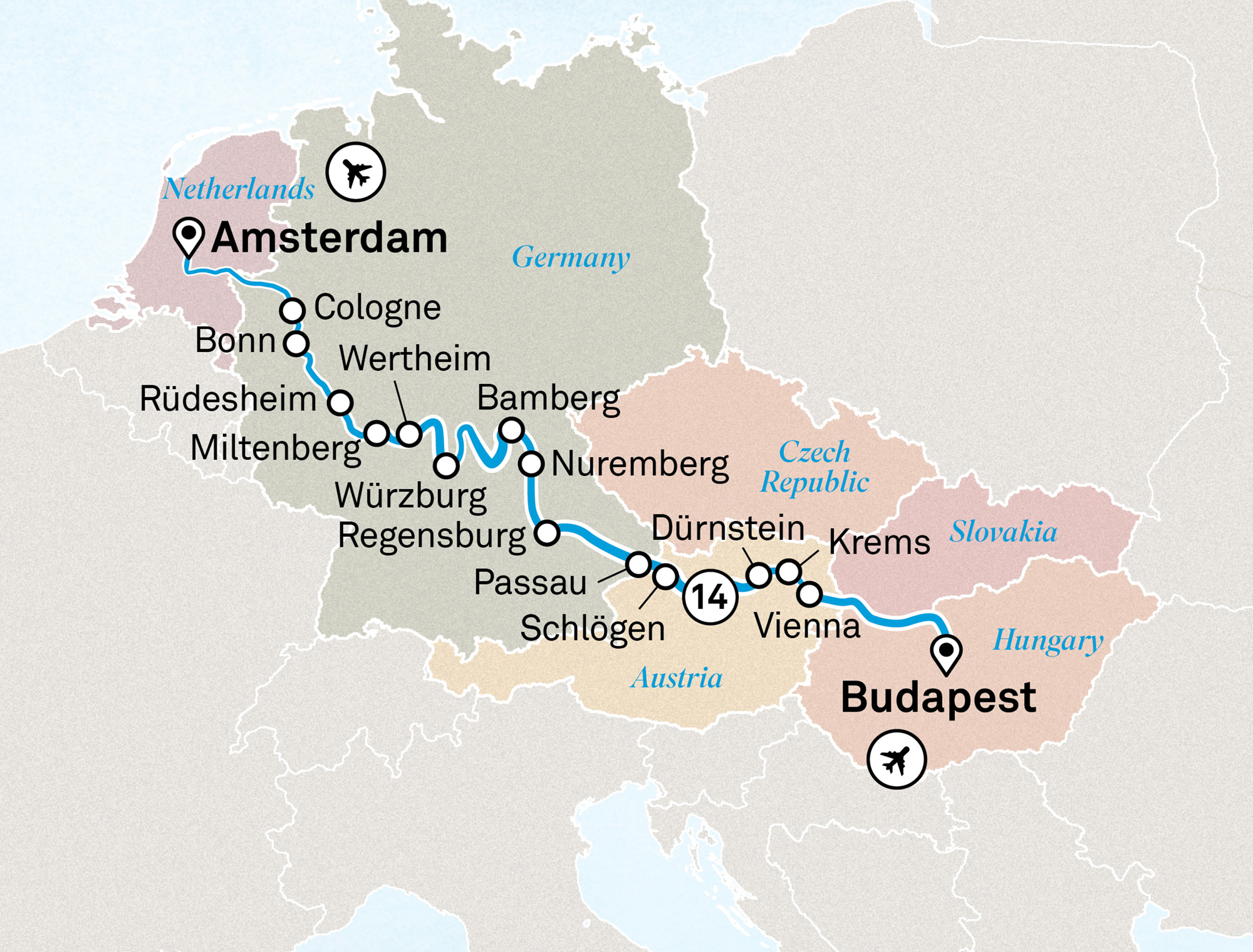 Jewels of Europe Itinerary Map