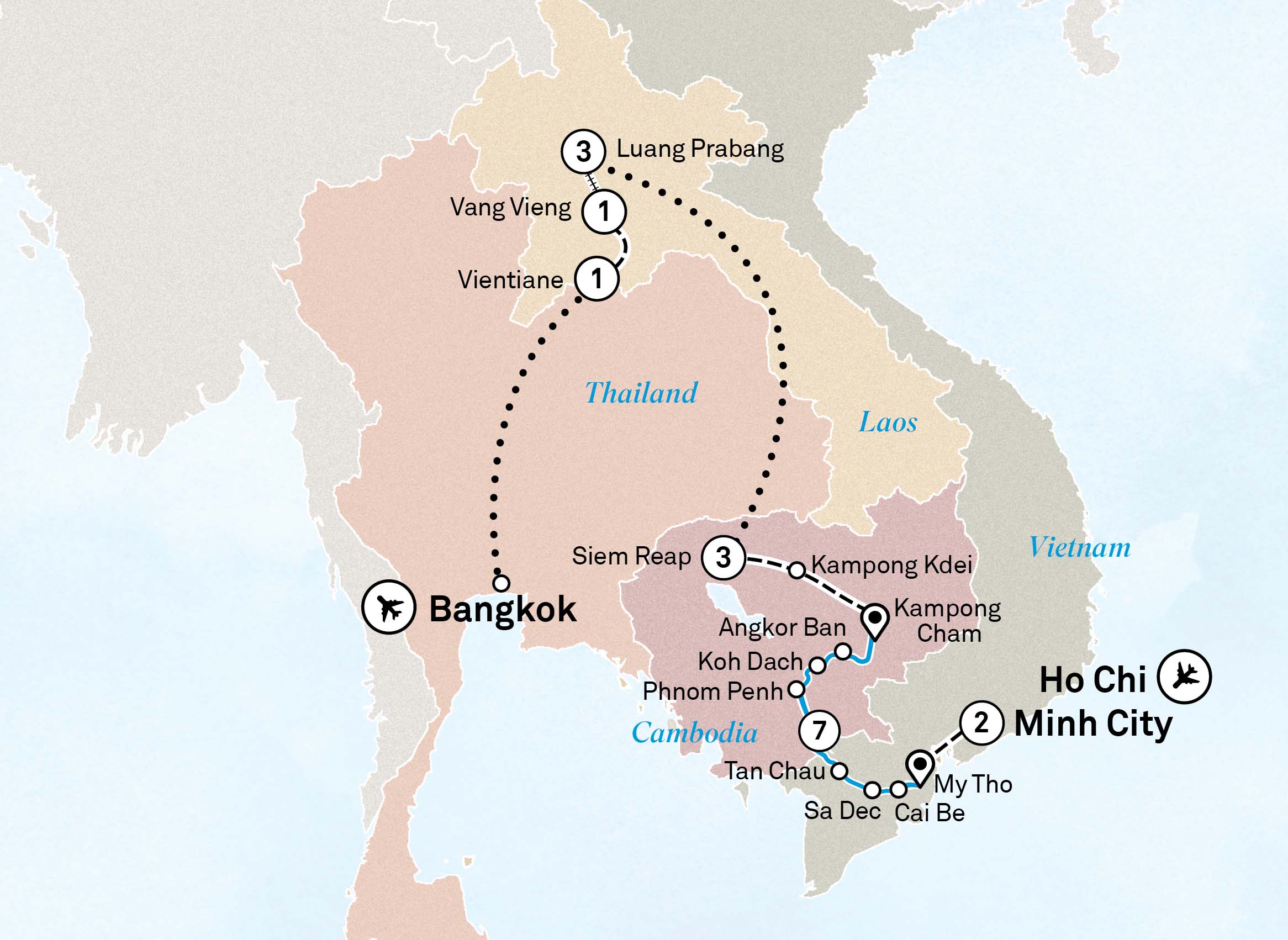 Journey along the Mekong Itinerary Map