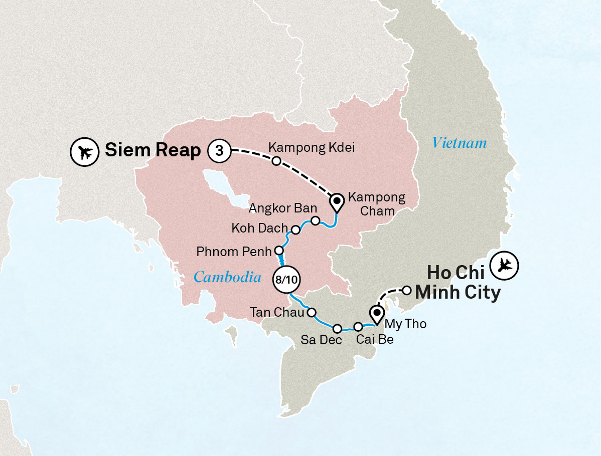Luxury Mekong and Temple Discovery Cruise Itinerary Map