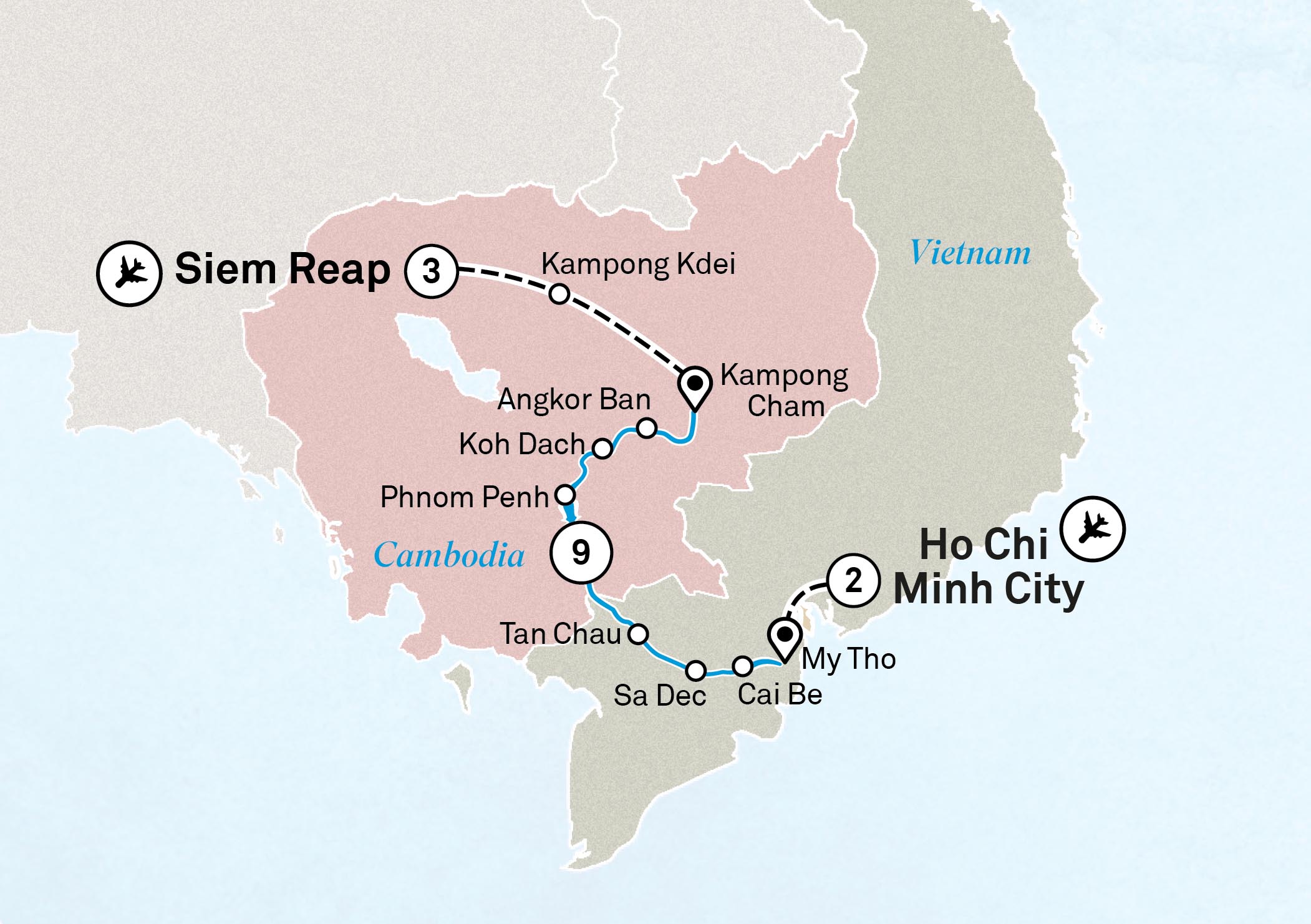 Treasures of the Mekong Meandering Cruise Itinerary Map